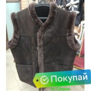 Жилет меховой дубленый коричневого цвета Люкс с опушкой