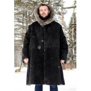 Тулуп армейский постовой (караульный) из натуральной нагольной овчины черного цвета Люкс